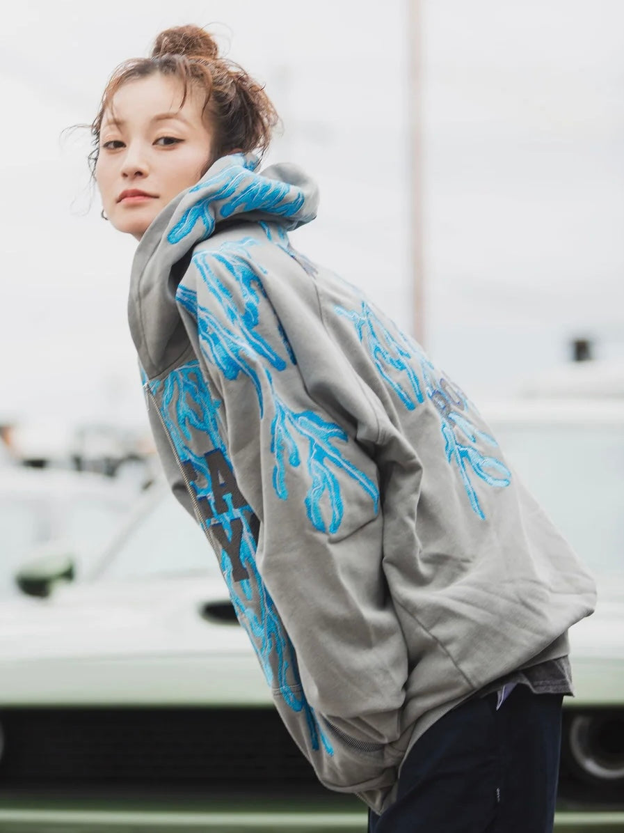GREAT MAYO THUNDER EMBROIDERY ZIP UP HOODIE(GRAY)