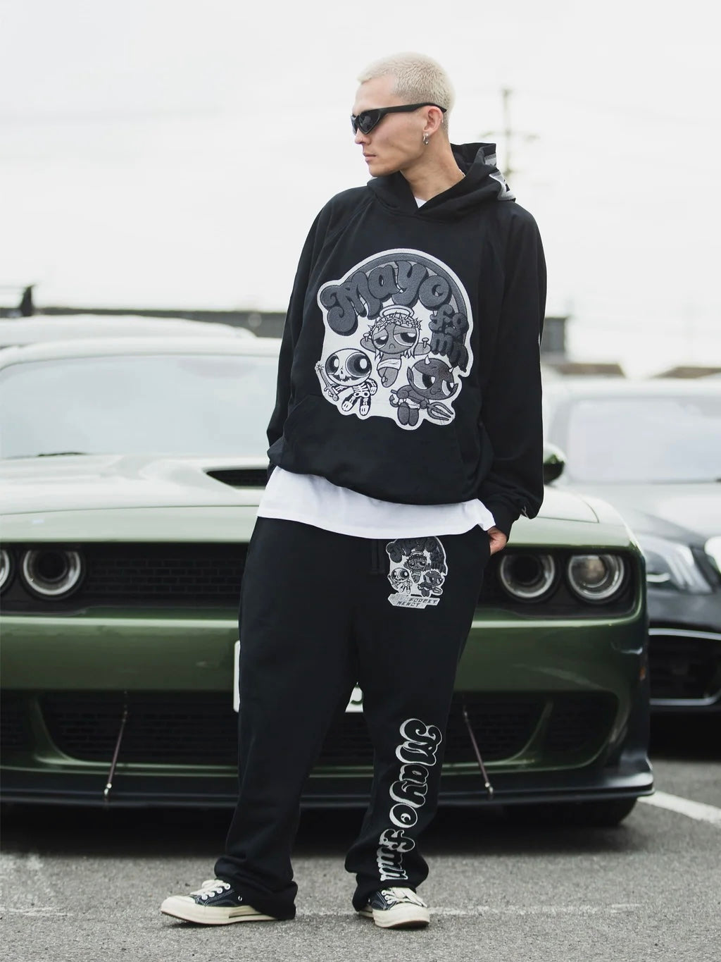 POWERPUFF MAYO EMBROIDERY SWEAT PANTS(BLACK MONO)