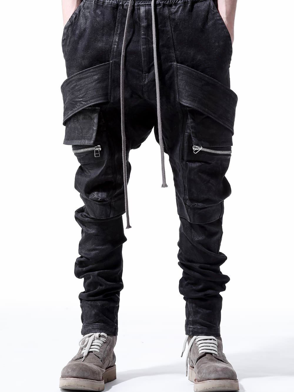 Strtch Denim Coatiing Cargo Sarouel Skinny(BLACK)