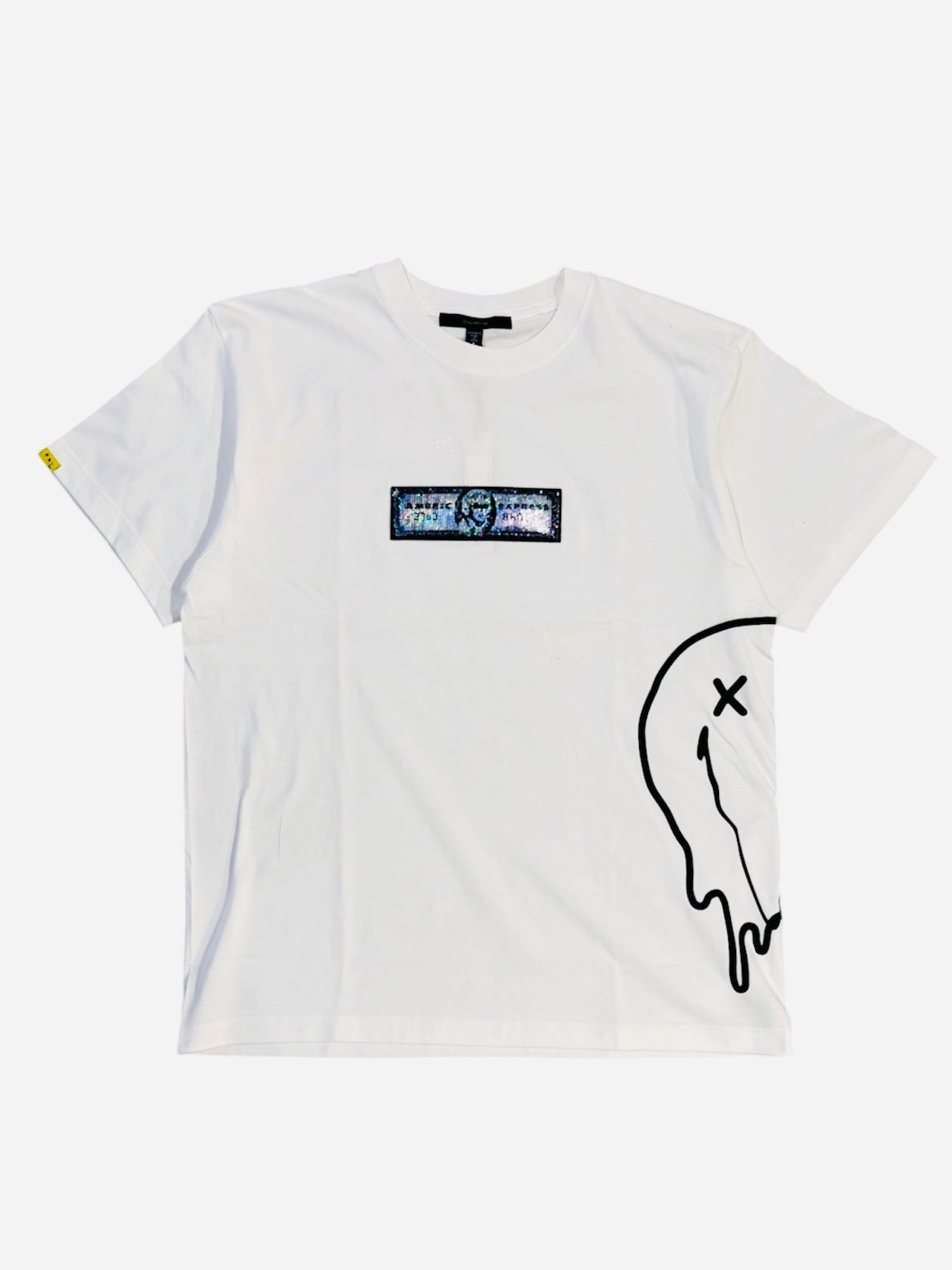 コットン天竺 クレジットシークイン&ドリップスマイルSSシャツ