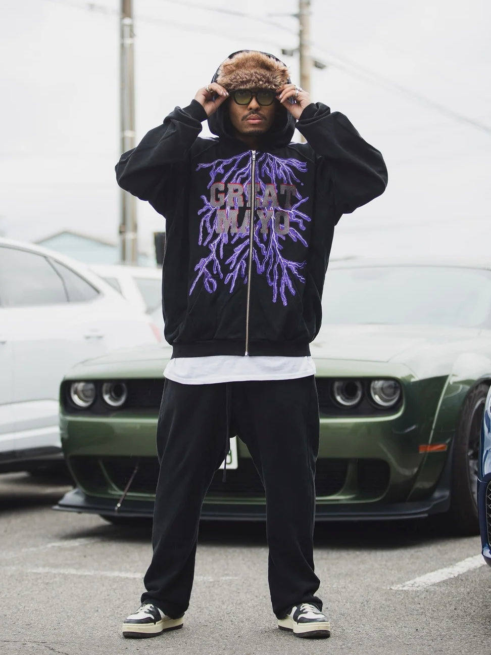 GREAT MAYO THUNDER EMBROIDERY ZIP UP HOODIE(BLACK)