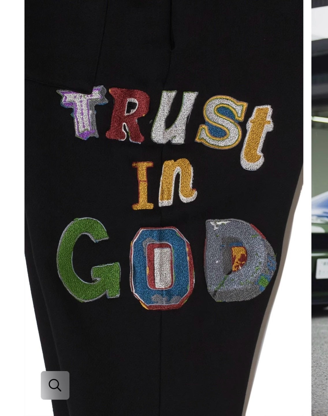 TRUST IN GOD EMBROIDERY SWEAT PANTS/BLACK