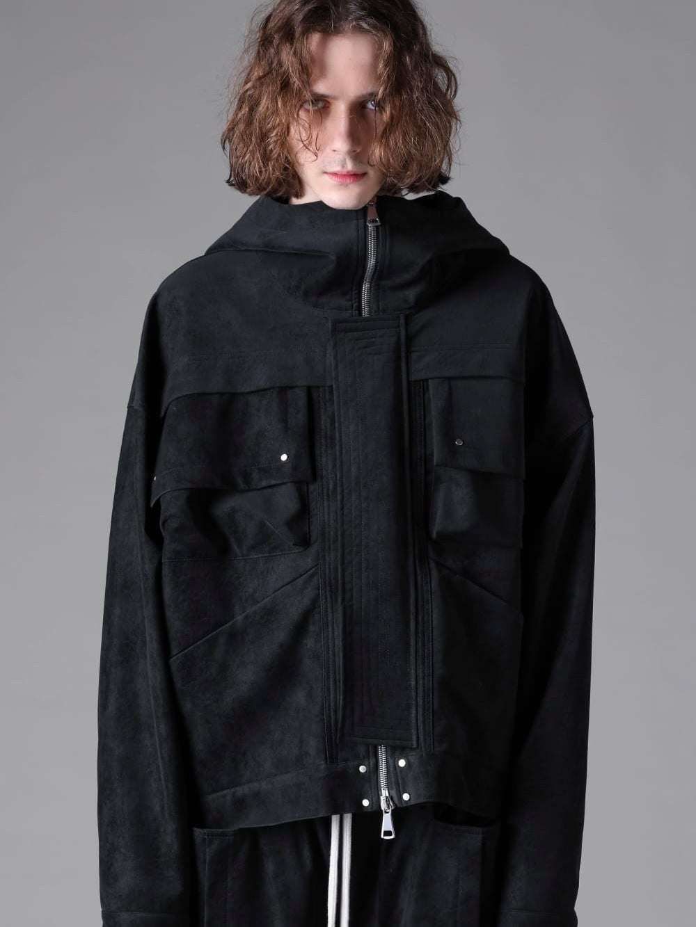 VEGAN LEATHER HOODIE BLOUSON(BLACK)
