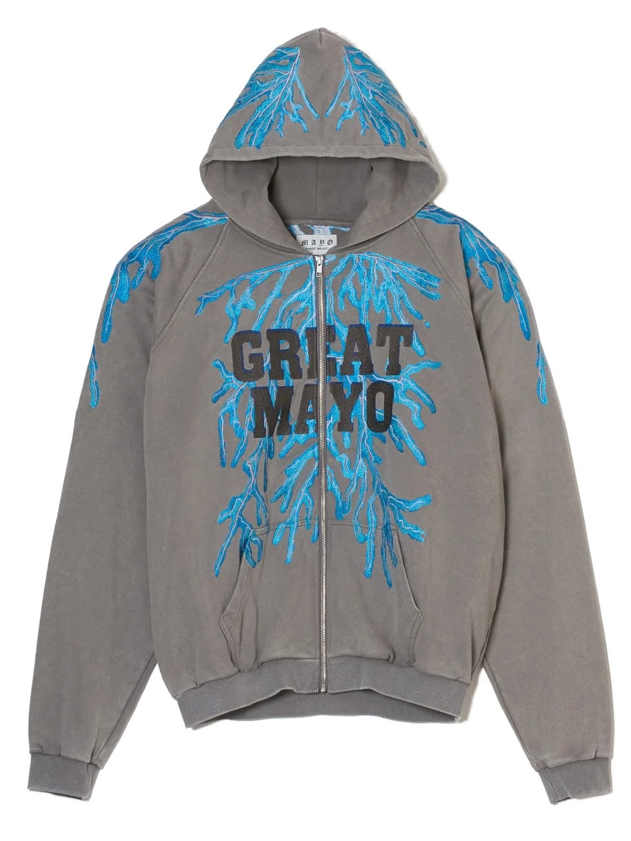 GREAT MAYO THUNDER EMBROIDERY ZIP UP HOODIE(GRAY)