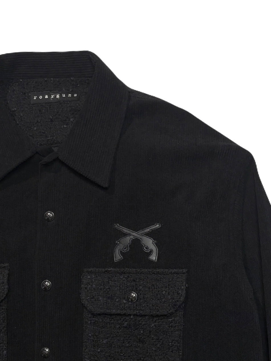 LEATHER PATCH CORDUROY SHIRTS(BLACK)