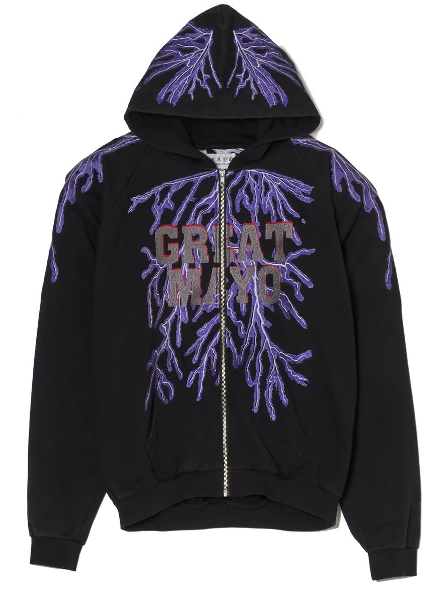 GREAT MAYO THUNDER EMBROIDERY ZIP UP HOODIE(BLACK)