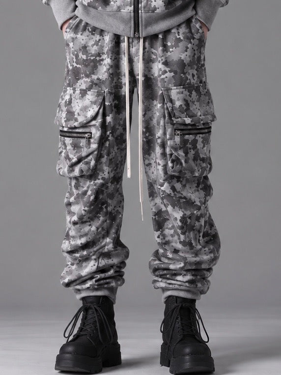 SWEAT CARGO TUCK WIDE PANTS(L.GREY)