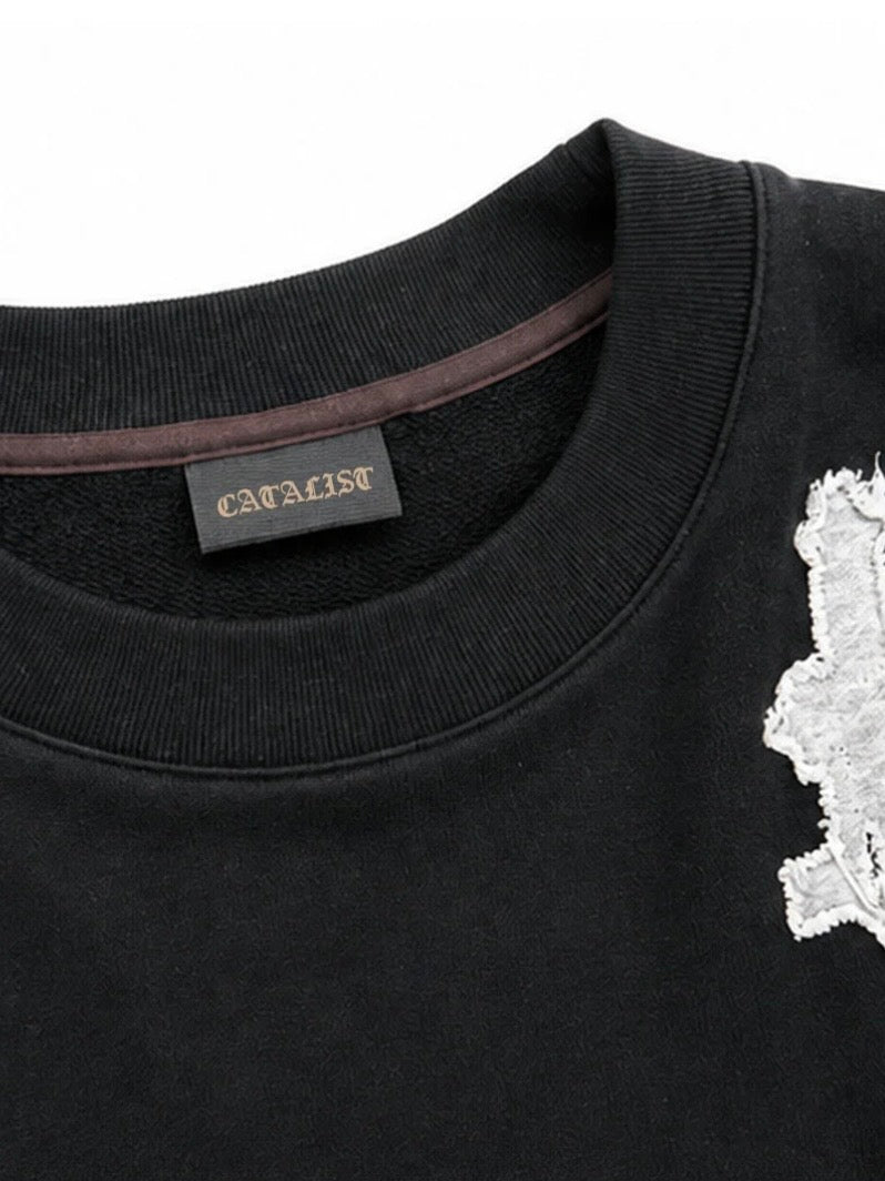 CROSS PATCHED SWEAT SHIRT(BLACK)