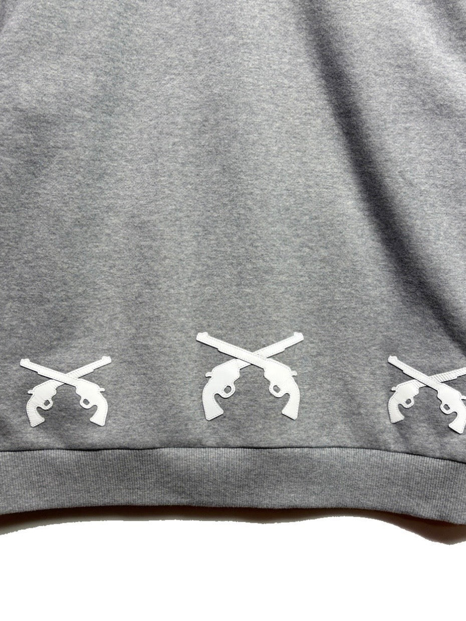 CROSSGUN LEATHER PATCH SWEAT HOODIE(GRAY)