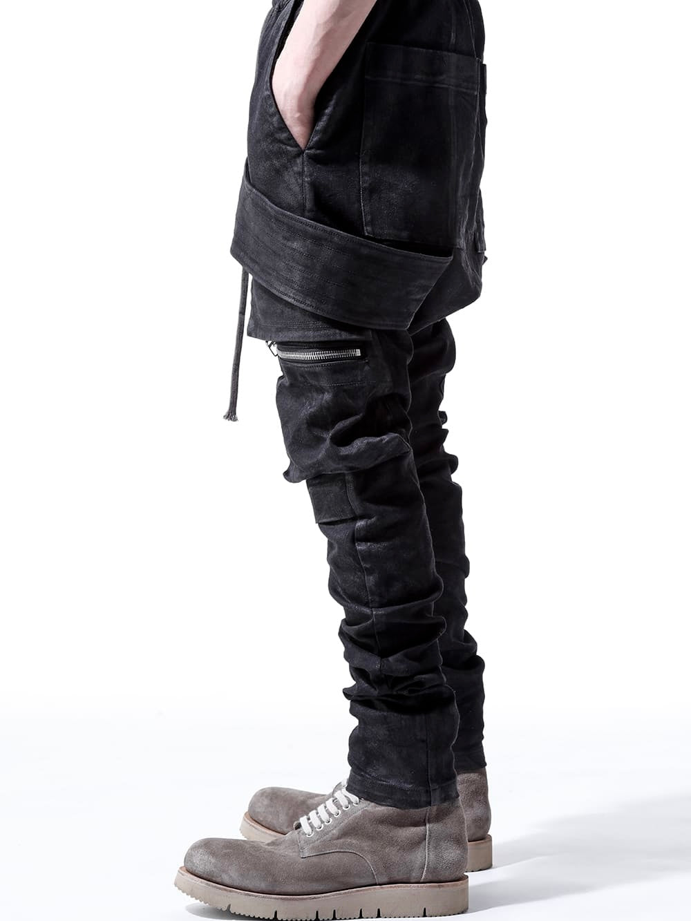 Strtch Denim Coatiing Cargo Sarouel Skinny(BLACK)