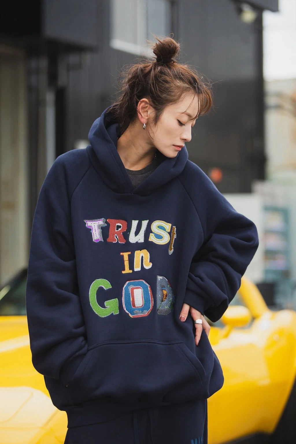 TRUST IN GOD EMBROIDERY HOODIE/NAVY
