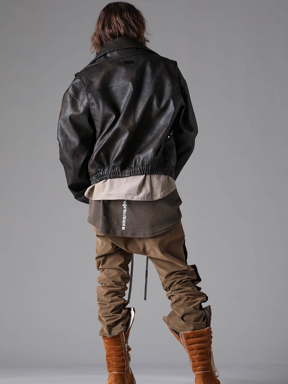 VEGAN LEATHER HIGH NACK BLOUSON(BLACK)
