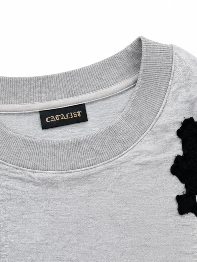 CROSS PATCHED SWEAT SHIRT(GRAY)