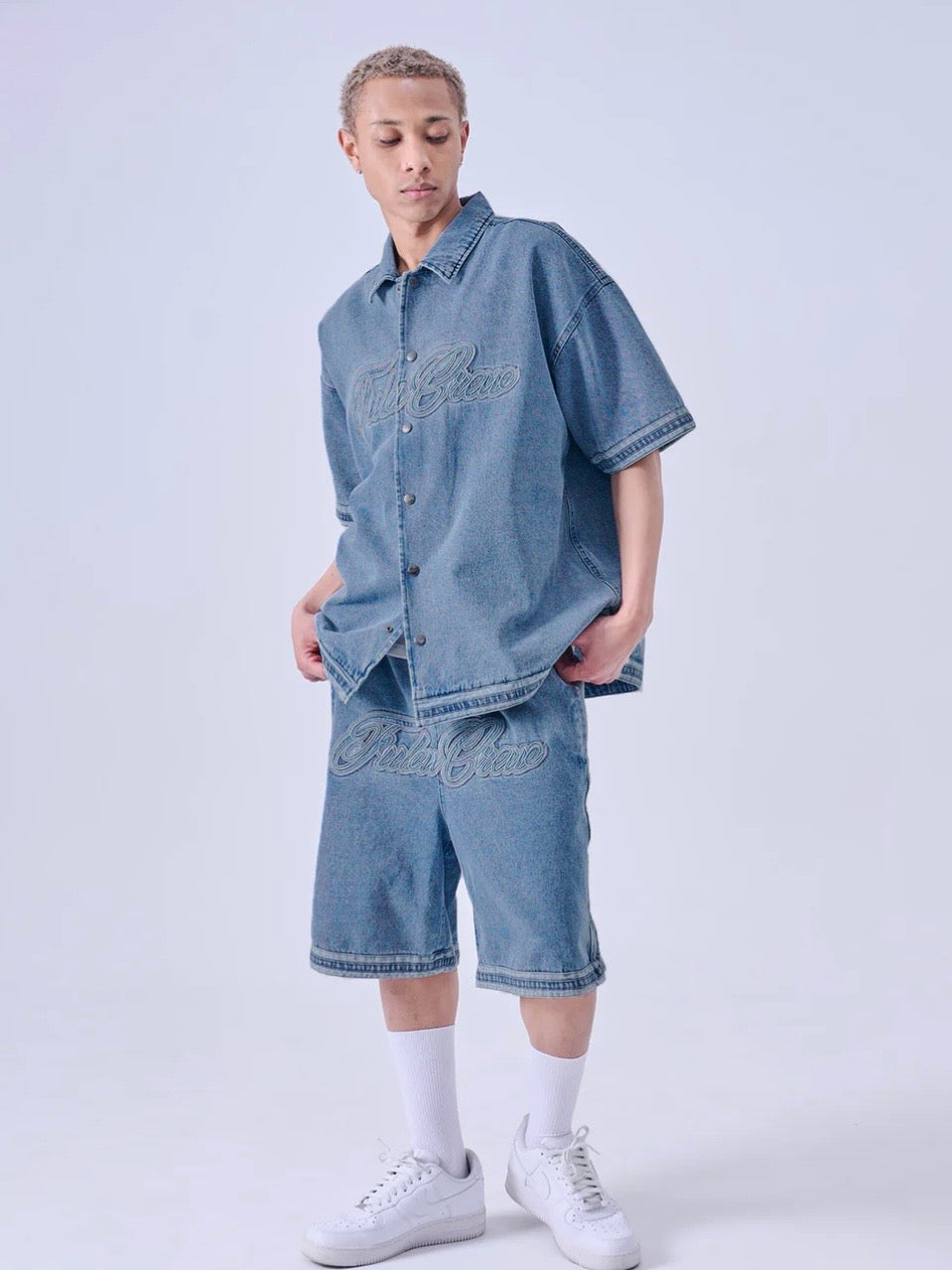 DENIM WARM UP SHIRTS/BLUE