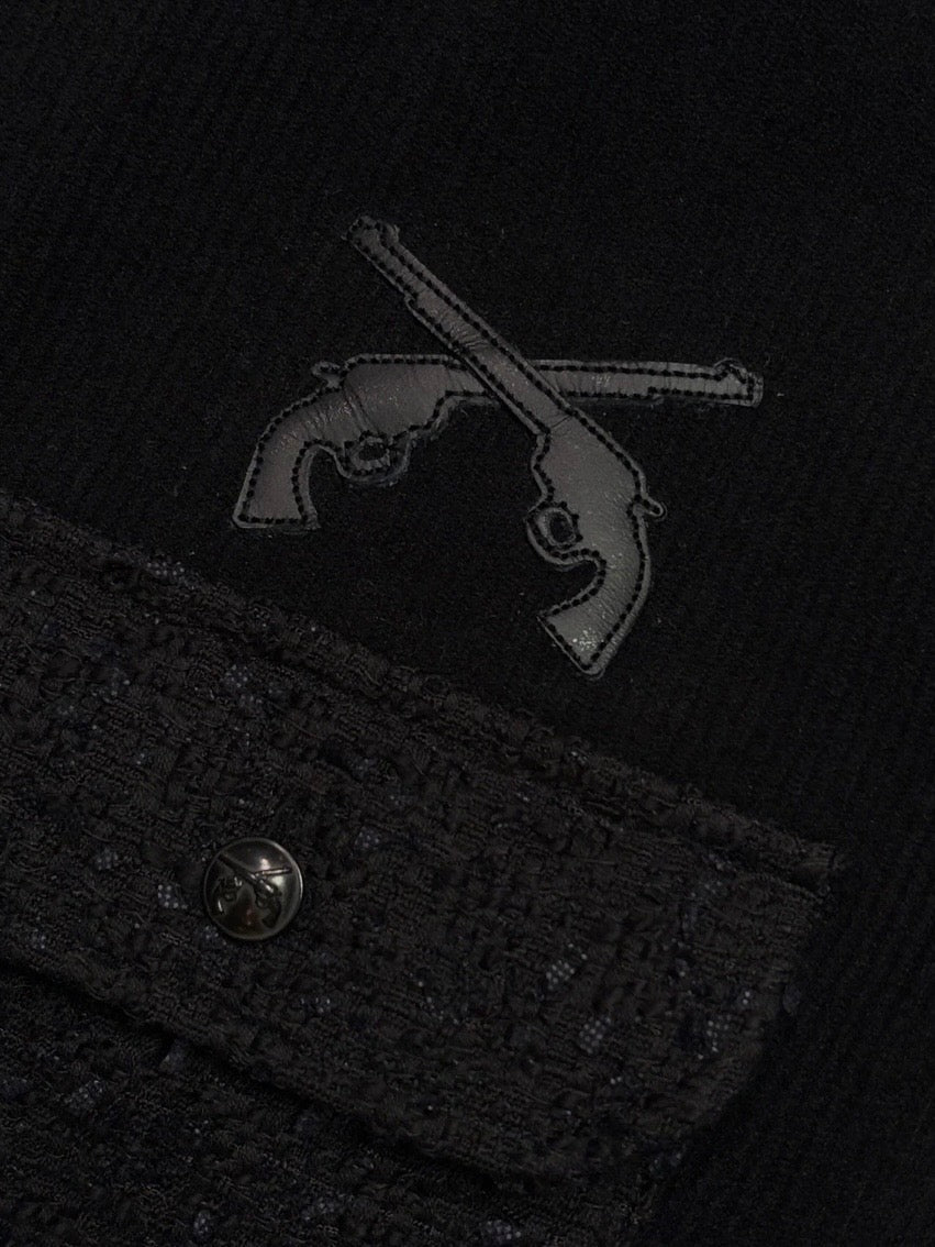 LEATHER PATCH CORDUROY SHIRTS(BLACK)