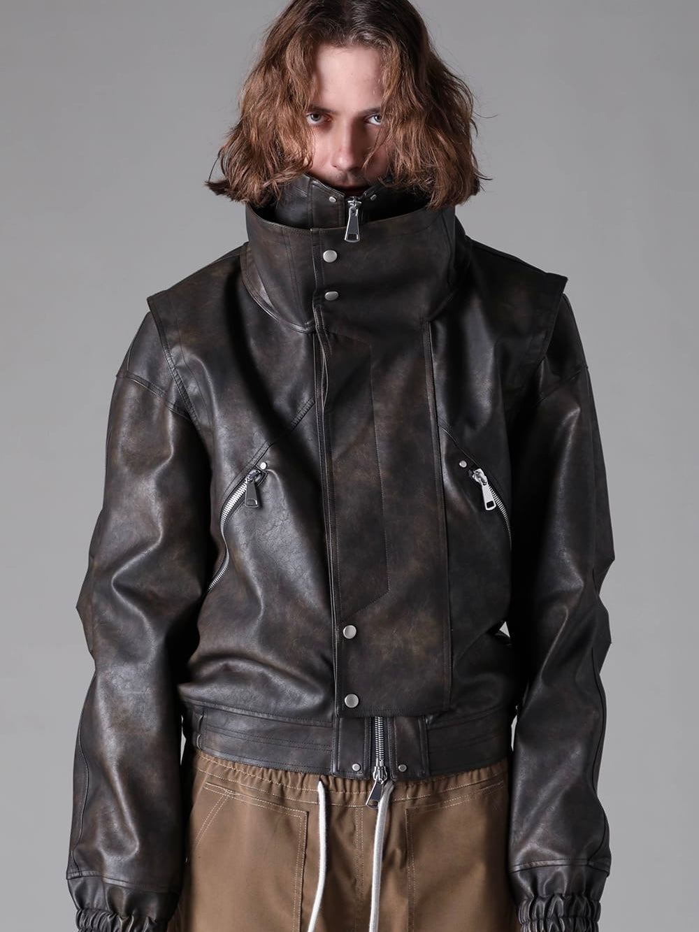 VEGAN LEATHER HIGH NACK BLOUSON(BLACK)