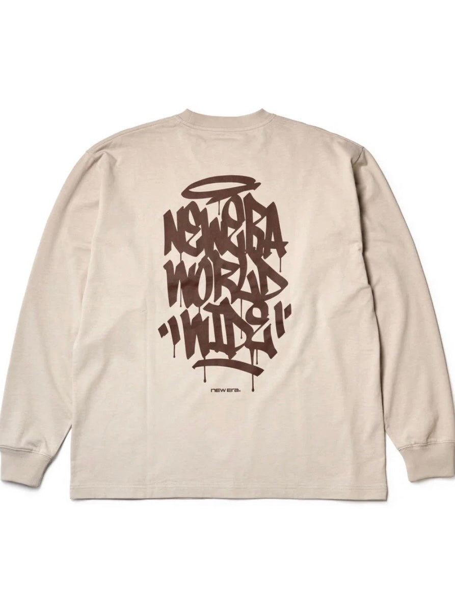 長袖 オーバーサイズド コットン Tシャツ Tagging Logo ストーン