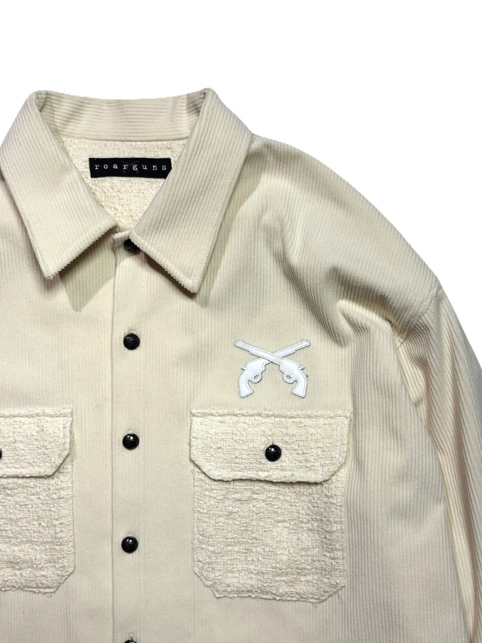 LEATHER PATCH CORDUROY SHIRTS(OFF WHITE)
