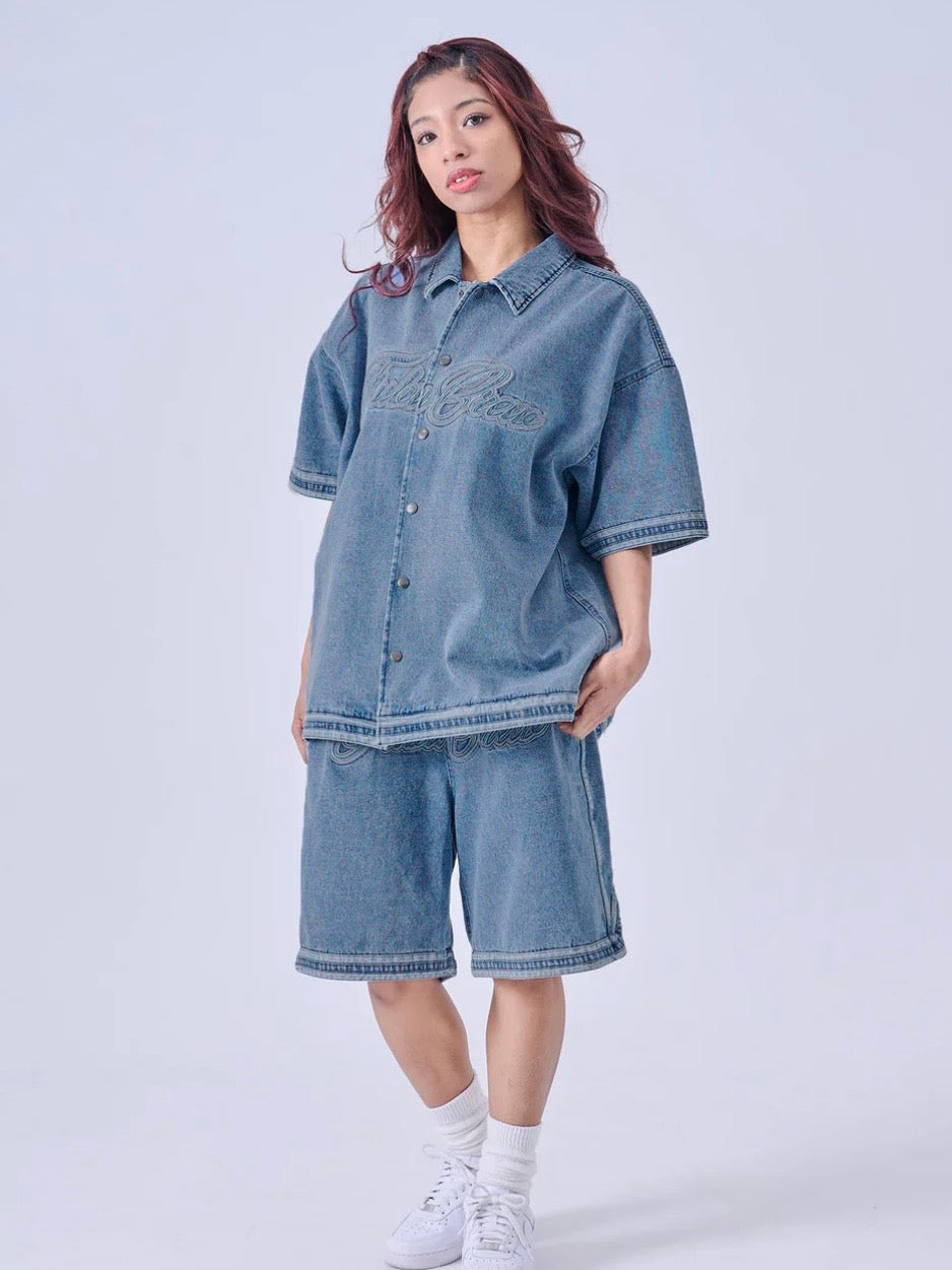 DENIM WARM UP SHIRTS/BLUE