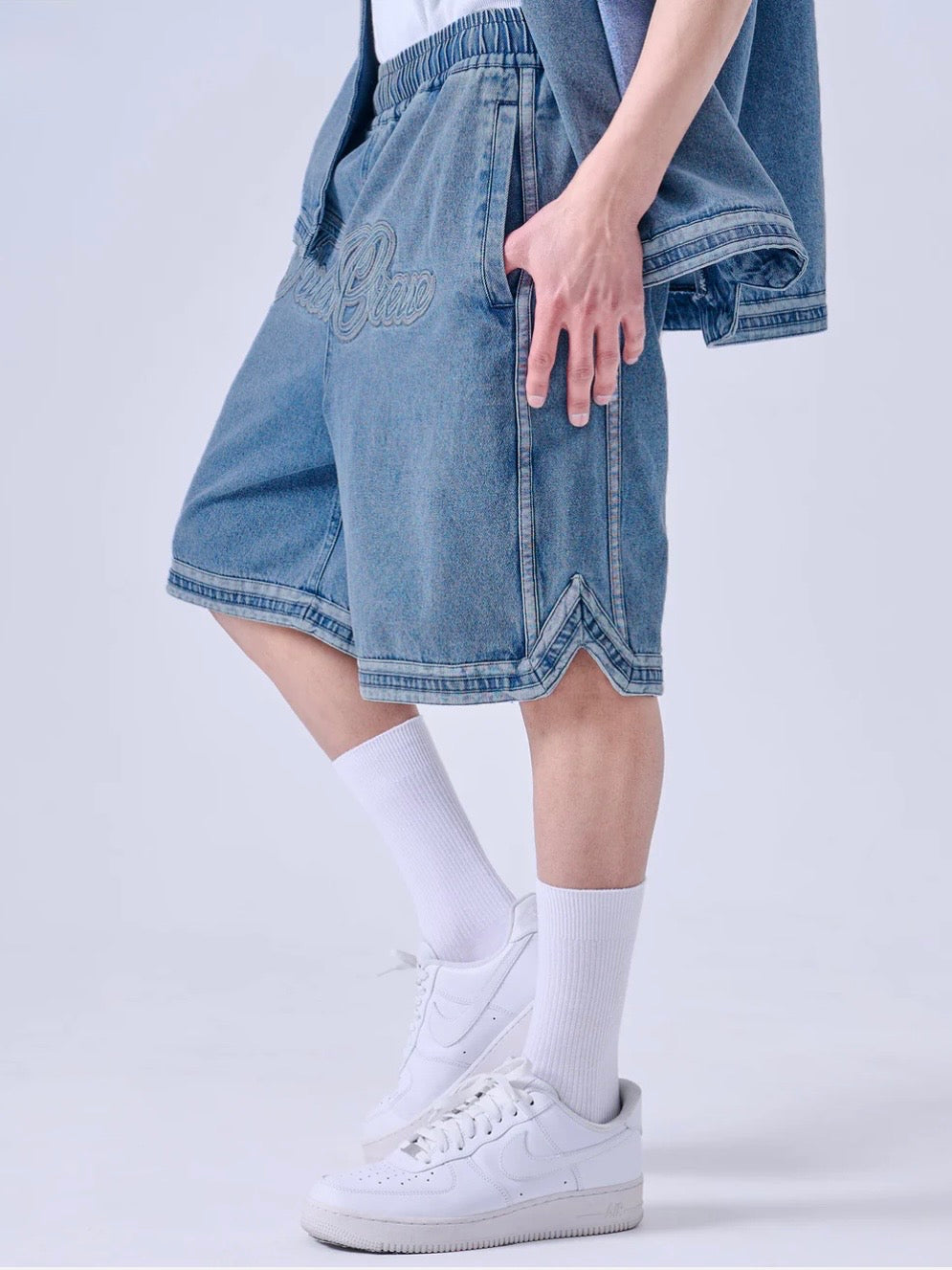 DENIM WARM UP SHORTS/BLUE