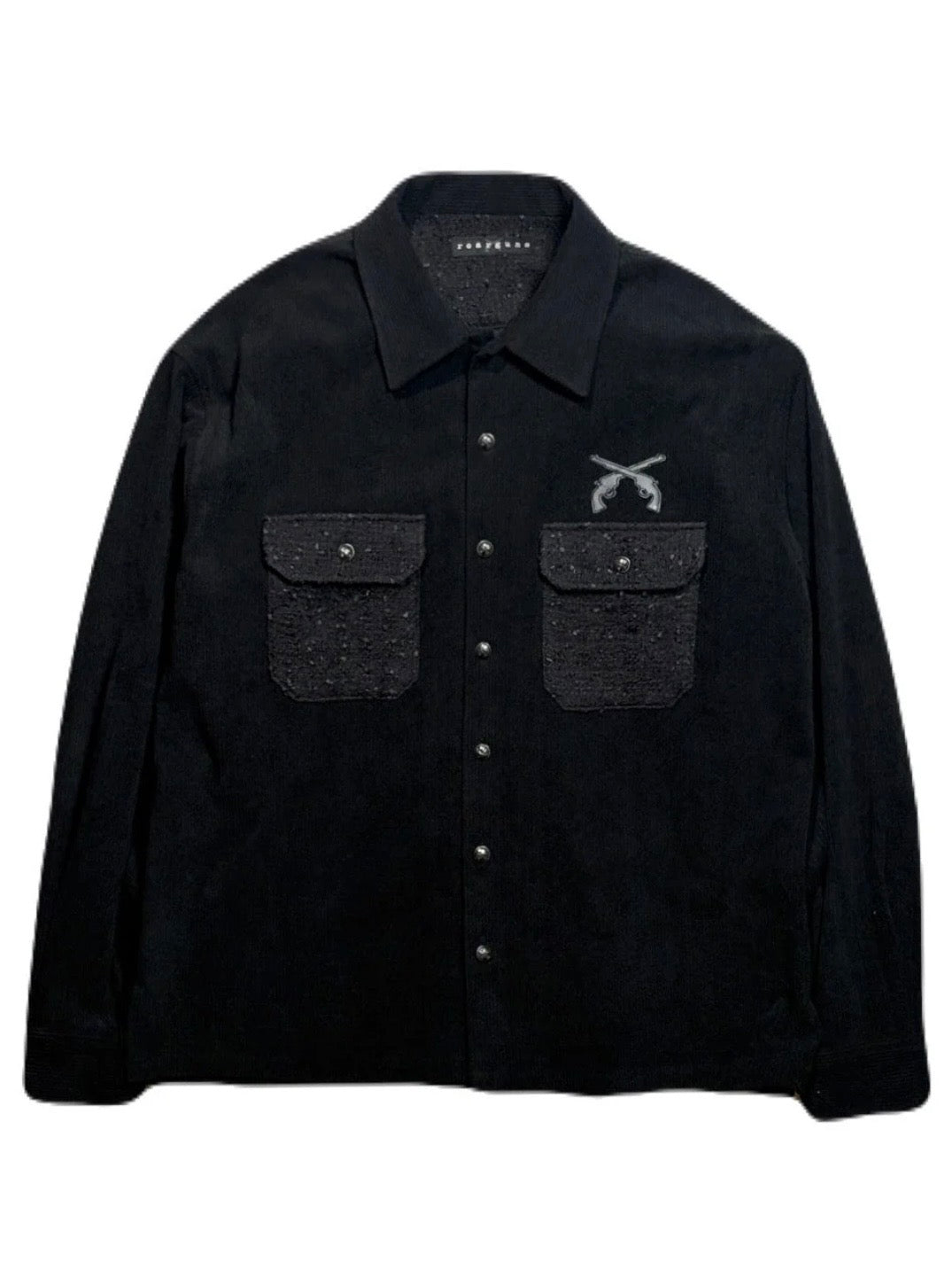 LEATHER PATCH CORDUROY SHIRTS(BLACK)
