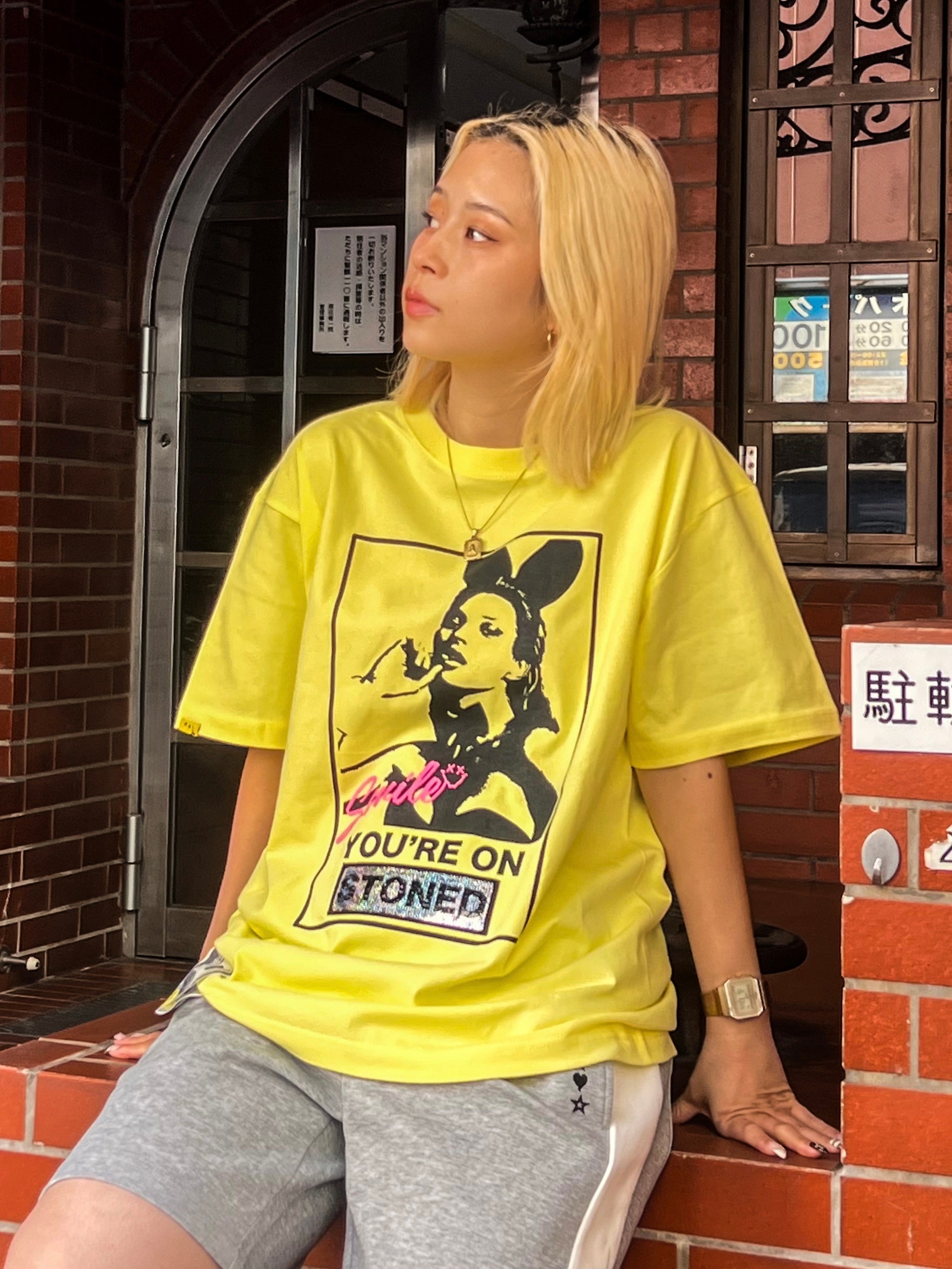 コットン天竺YOU'RE ON STONEDシークイン