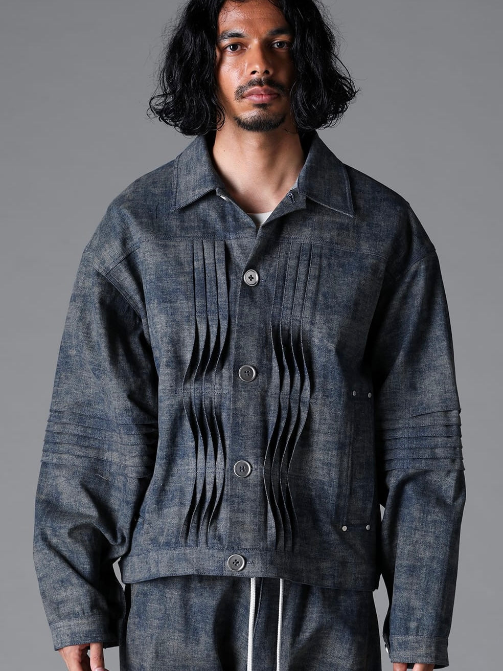 PIN TUCK BLOUSON(STEEL BLUE)