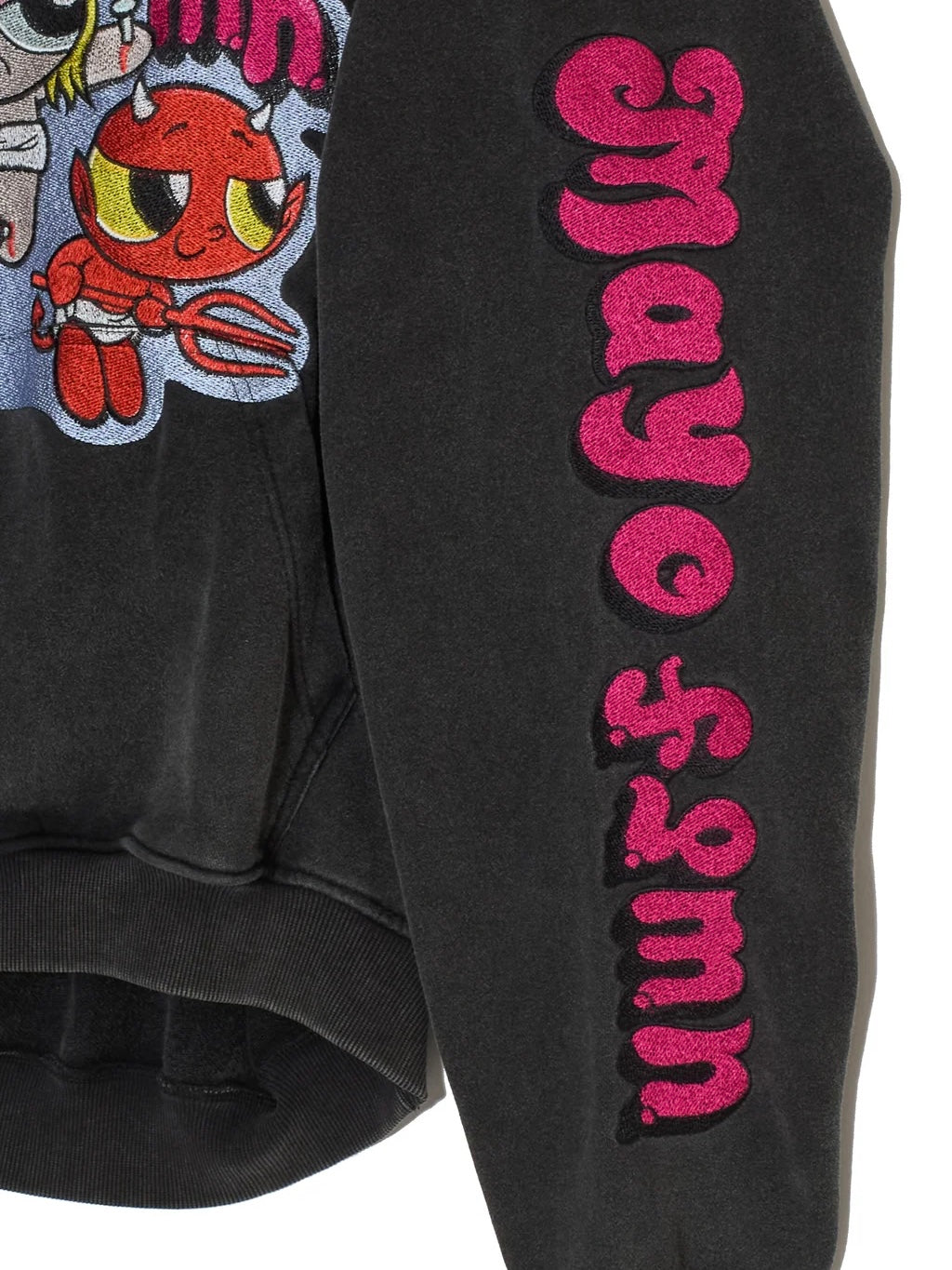 POWERPUFF MAYO EMBROIDERY HOODIE(FADE BLACK PINK)
