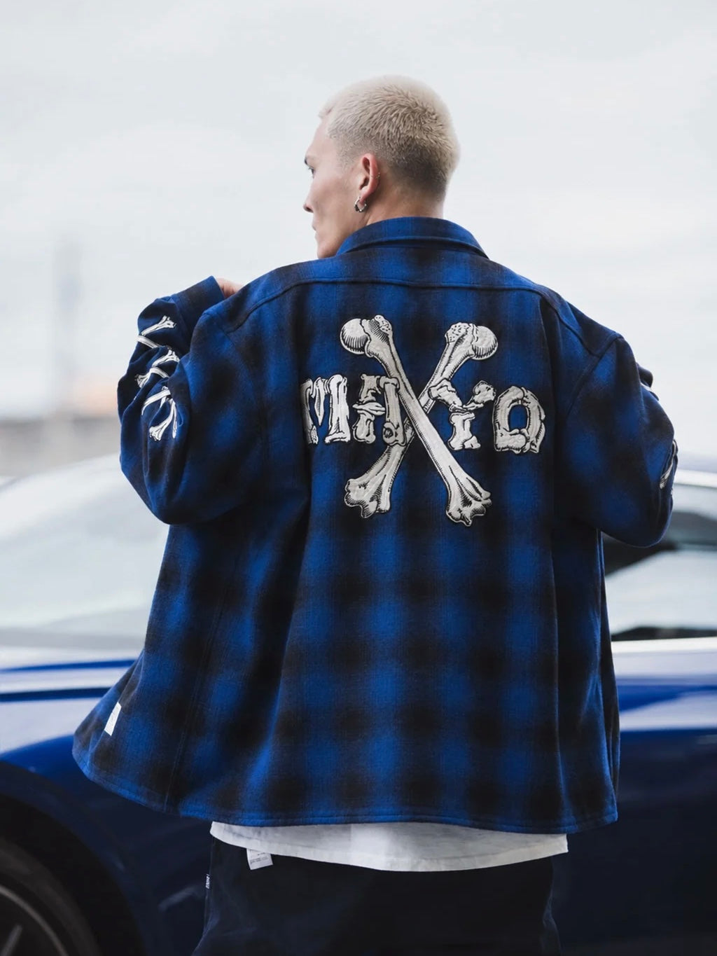MAYO CROSS BORN EMBROIDERY LONG SLEEVED CHECK SHIRT(BLUE)