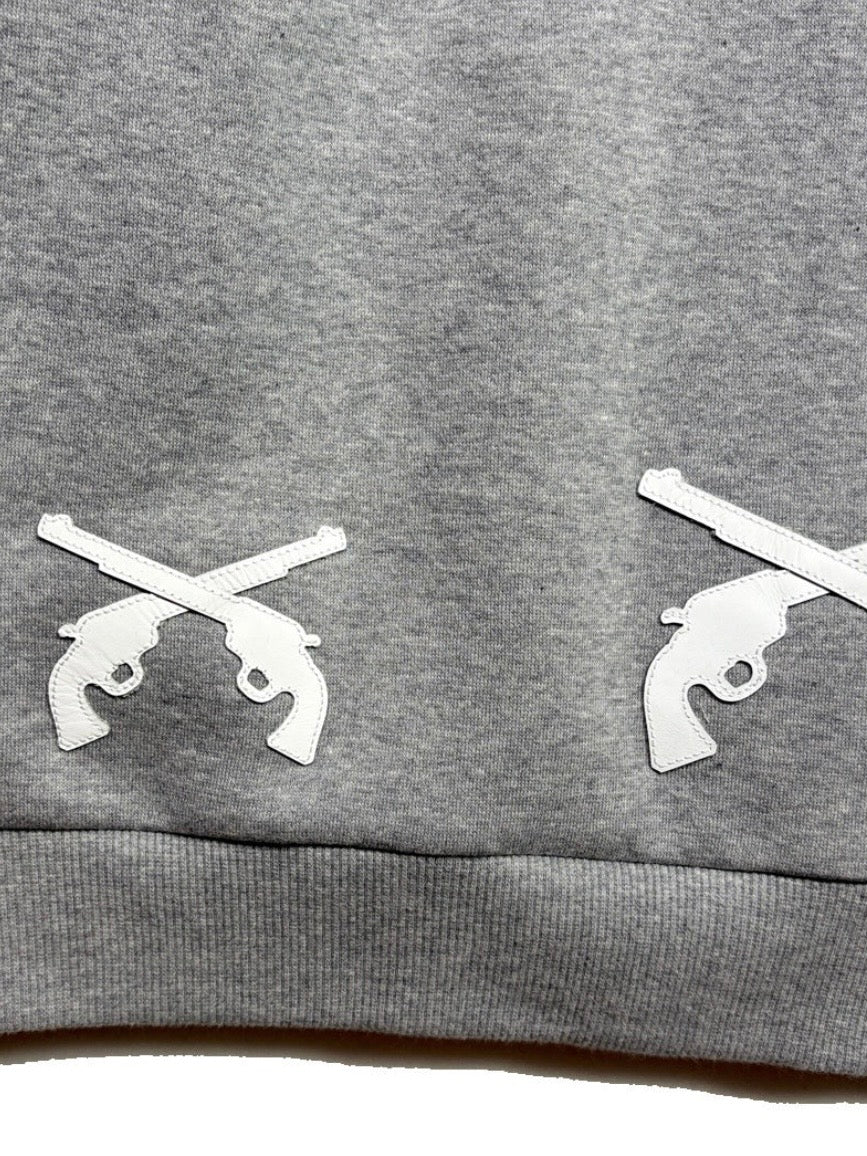 CROSSGUN LEATHER PATCH SWEAT HOODIE(GRAY)
