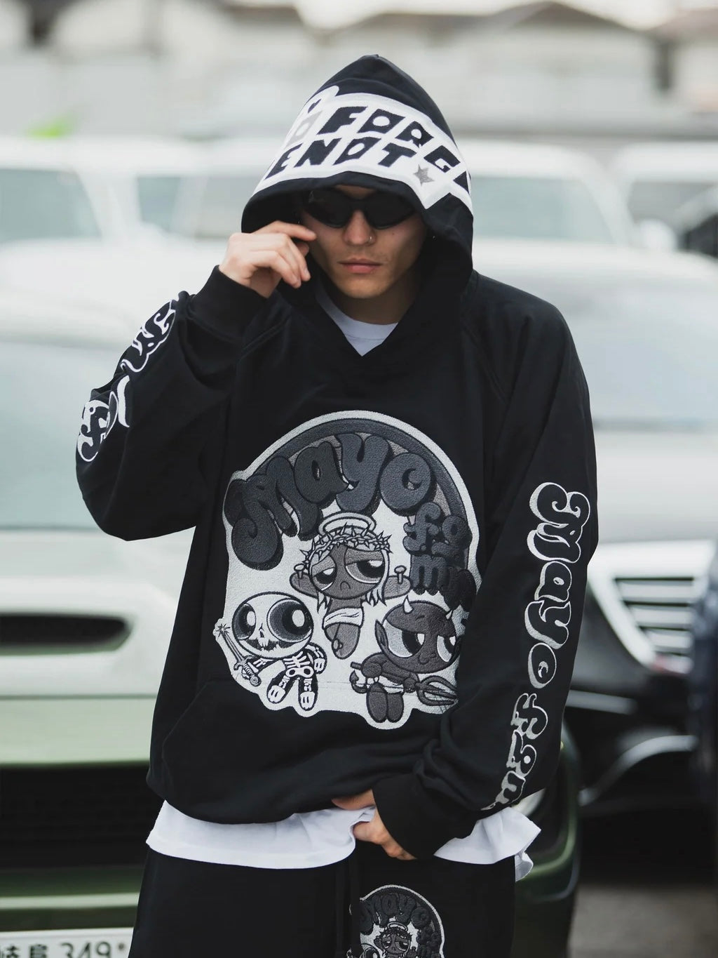 POWERPUFF MAYO EMBROIDERY HOODIE(BLACK MONO)