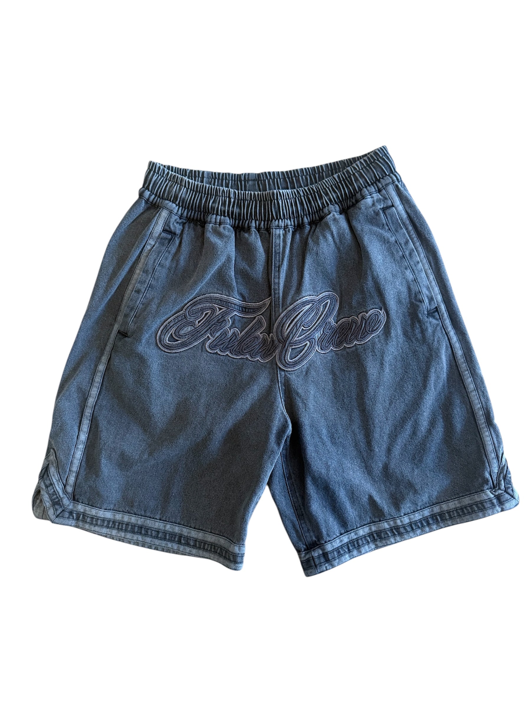 DENIM WARM UP SHORTS/ BLACK