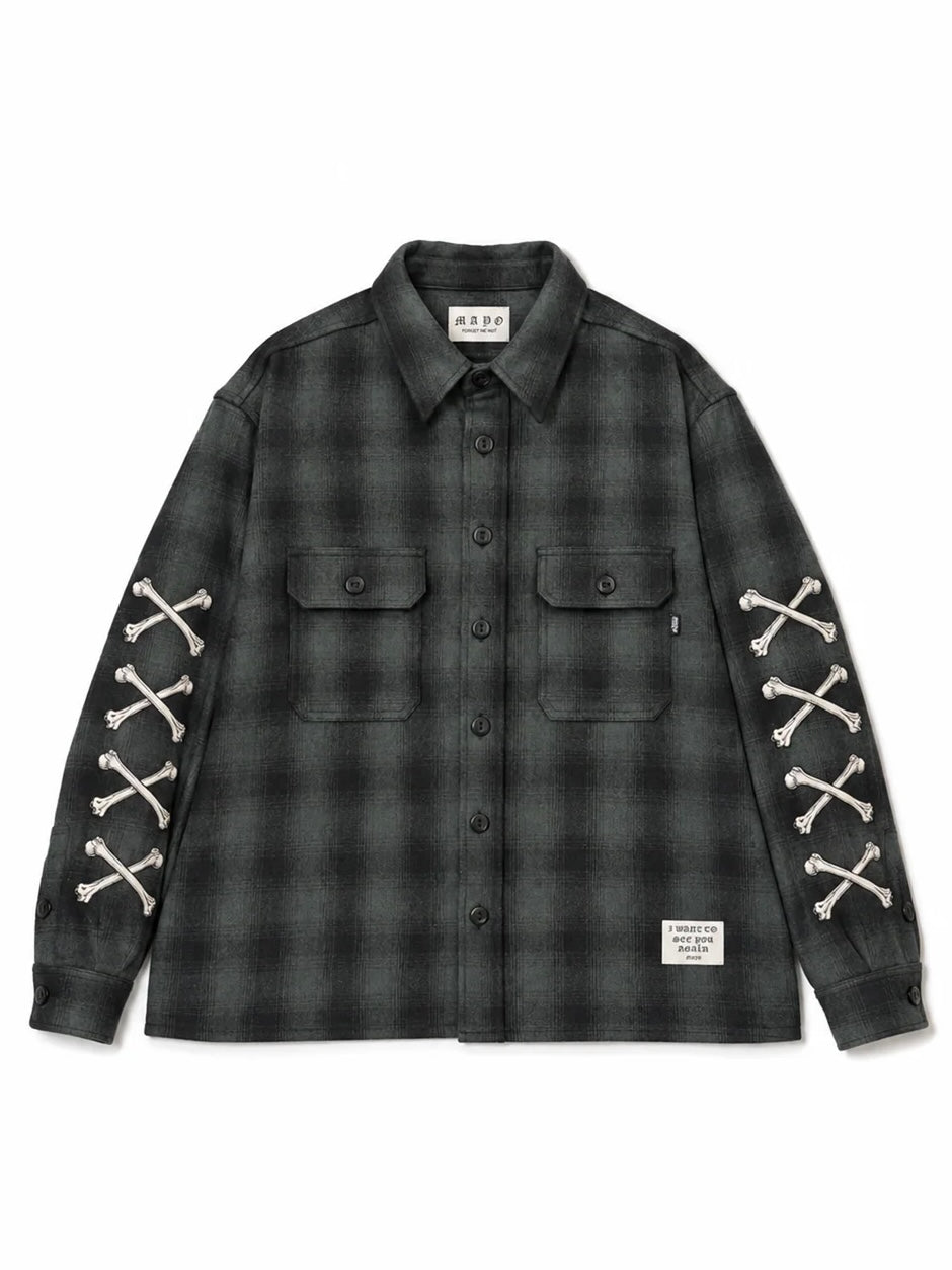MAYO CROSS BORN EMBROIDERY LONG SLEEVED CHECK SHIRT(BLACK)