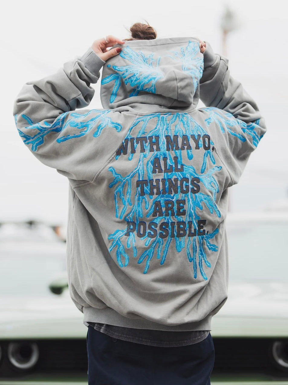 GREAT MAYO THUNDER EMBROIDERY ZIP UP HOODIE(GRAY)