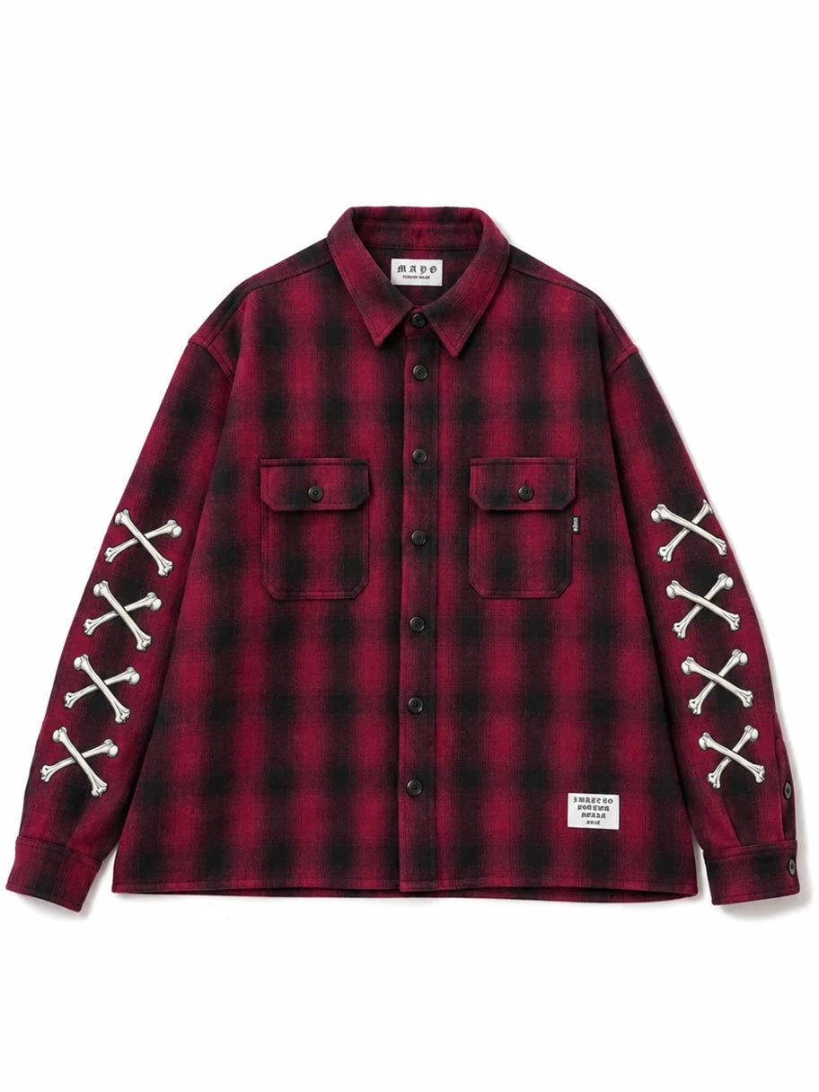 MAYO CROSS BORN EMBROIDERY LONG SLEEVED CHECK SHIRT(PINK)