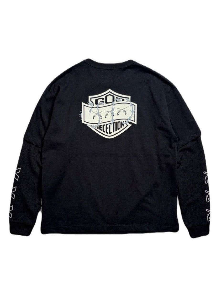 TRIPLE GUNS EMBLEM LAYERED T-SHIRT