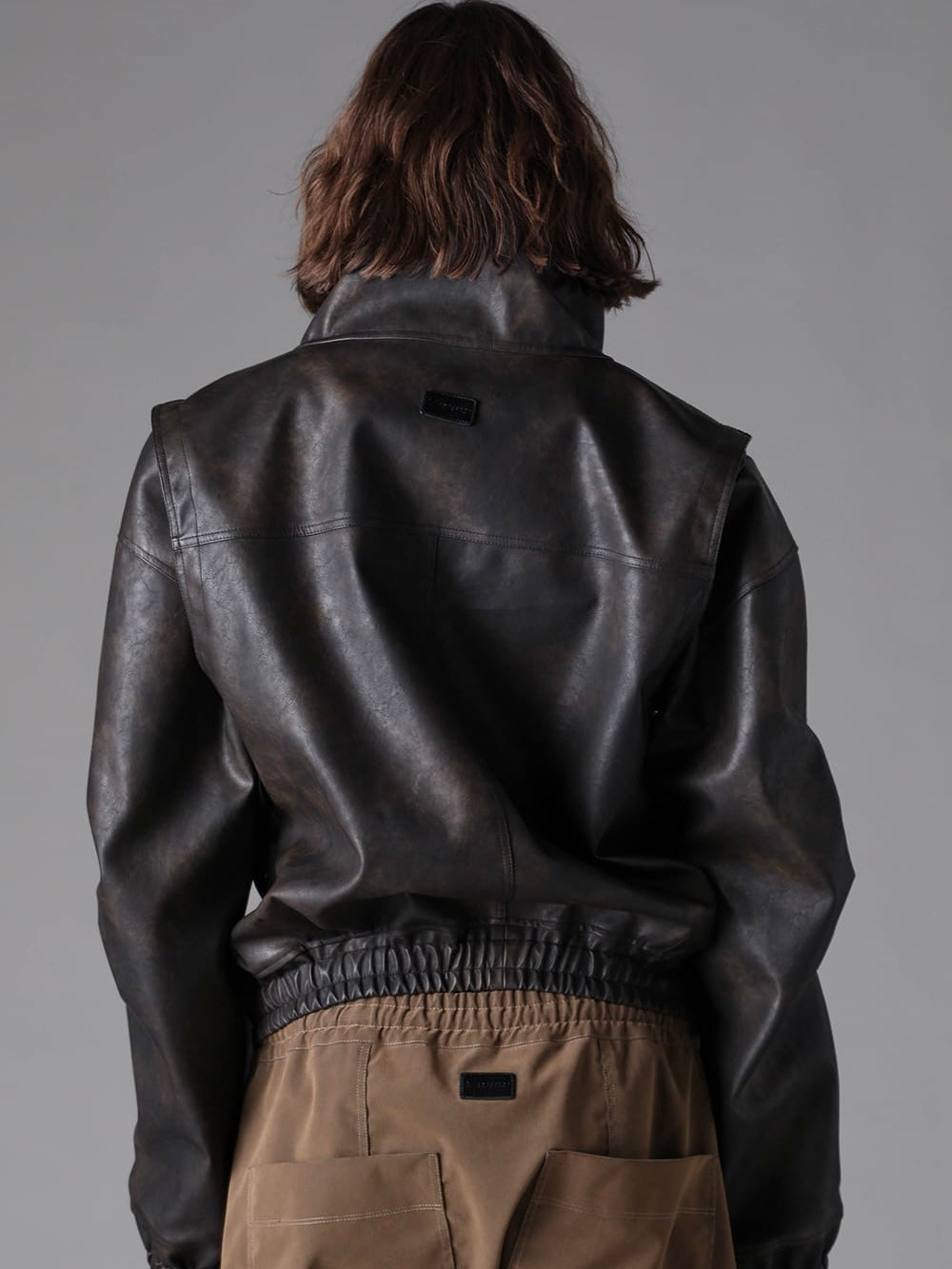 VEGAN LEATHER HIGH NACK BLOUSON(BLACK)