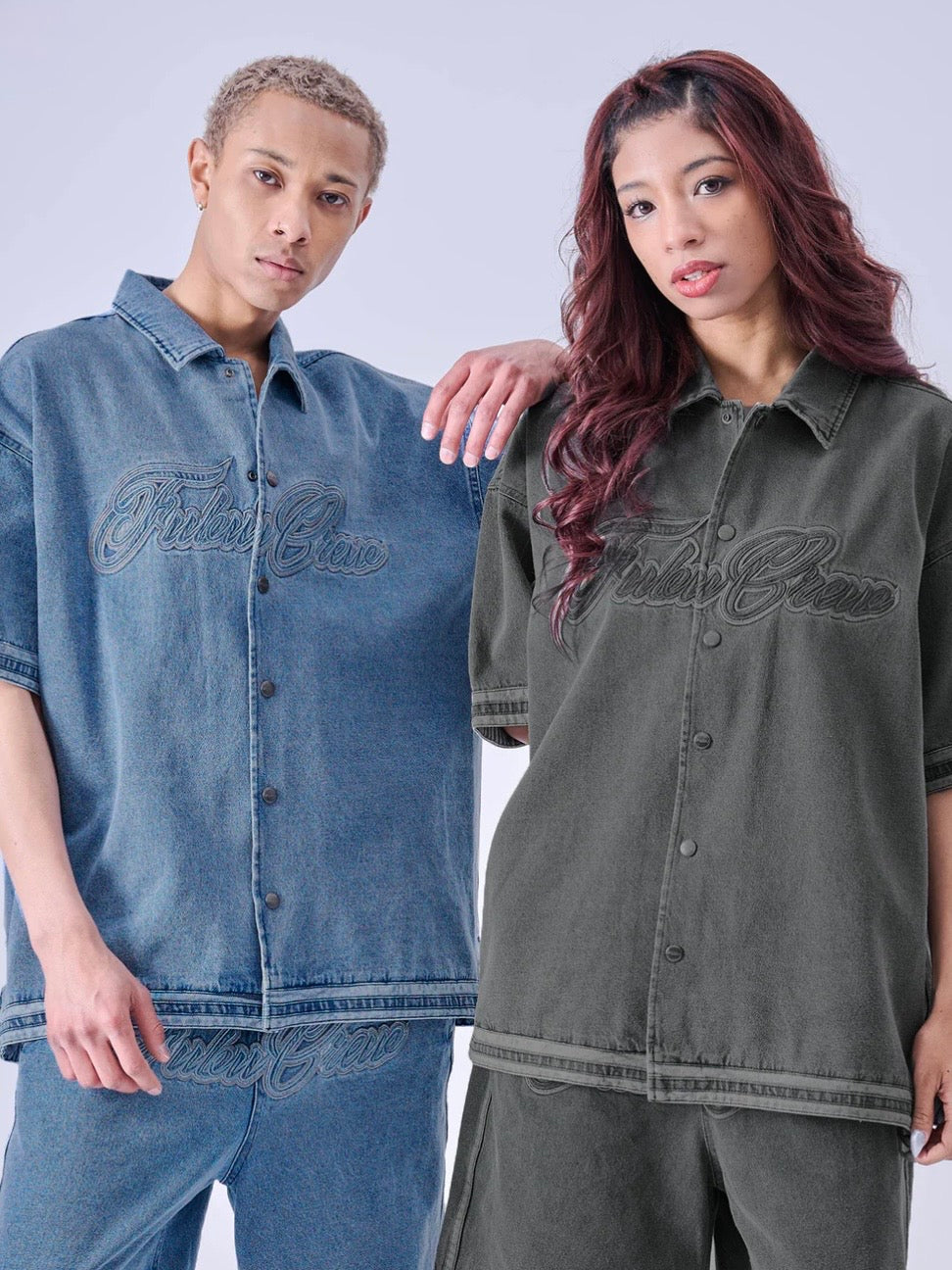 DENIM WARM UP SHIRTS/BLACK