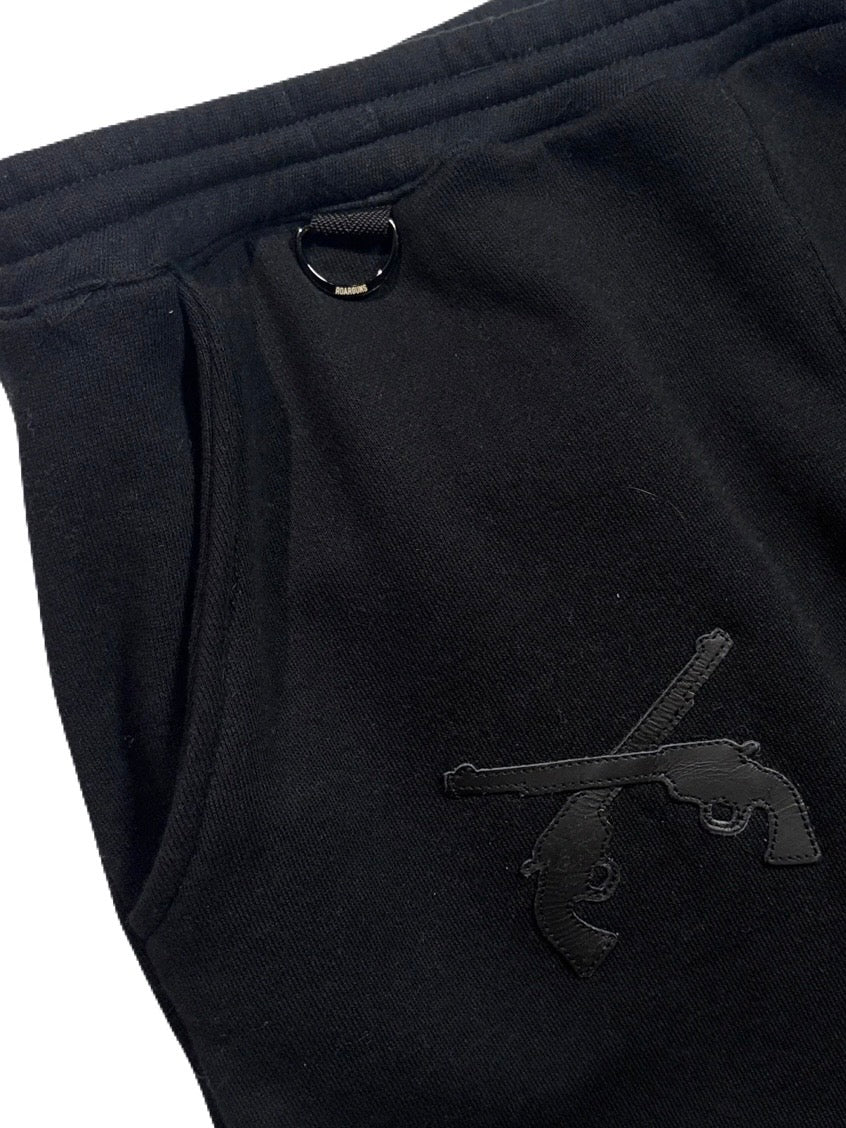 CROSSGUN LEATHER PATCH SWEAT PANTS(BLACK)