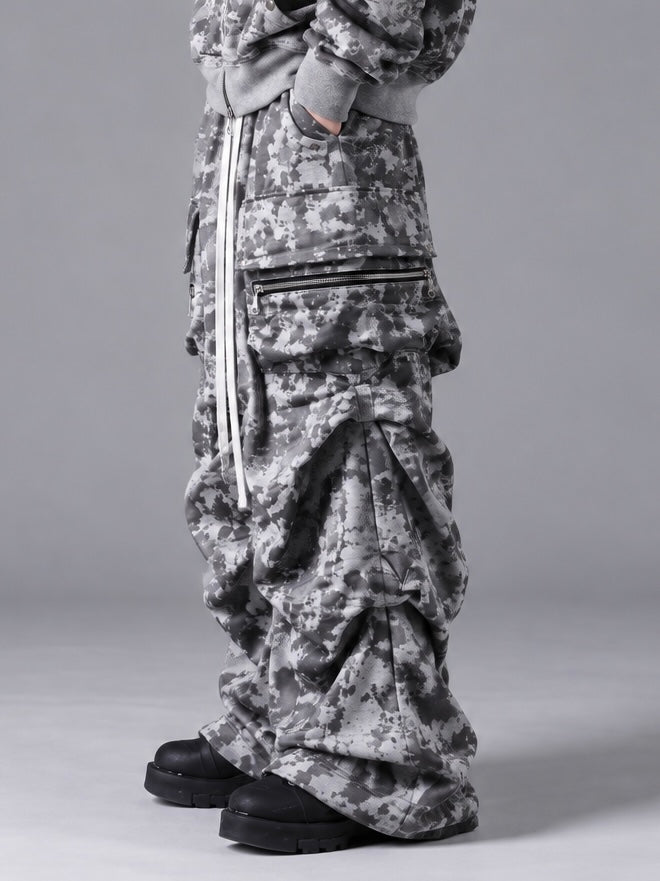 SWEAT CARGO TUCK WIDE PANTS(L.GREY)
