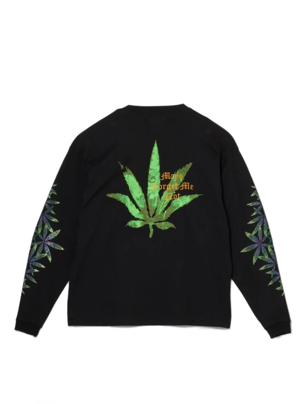 SKULL WEED EMBROIDERY & PRINT RHINE STONE LONG SLEEVE TEE