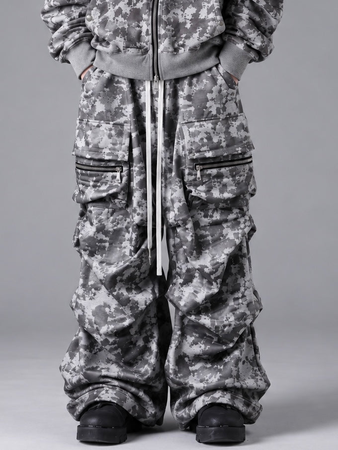 SWEAT CARGO TUCK WIDE PANTS(L.GREY)