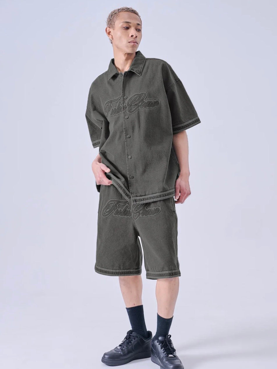 DENIM WARM UP SHIRTS/BLACK