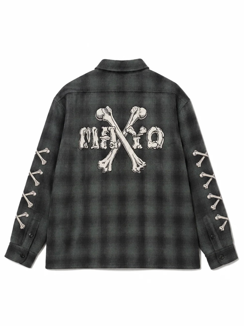 MAYO CROSS BORN EMBROIDERY LONG SLEEVED CHECK SHIRT(BLACK)