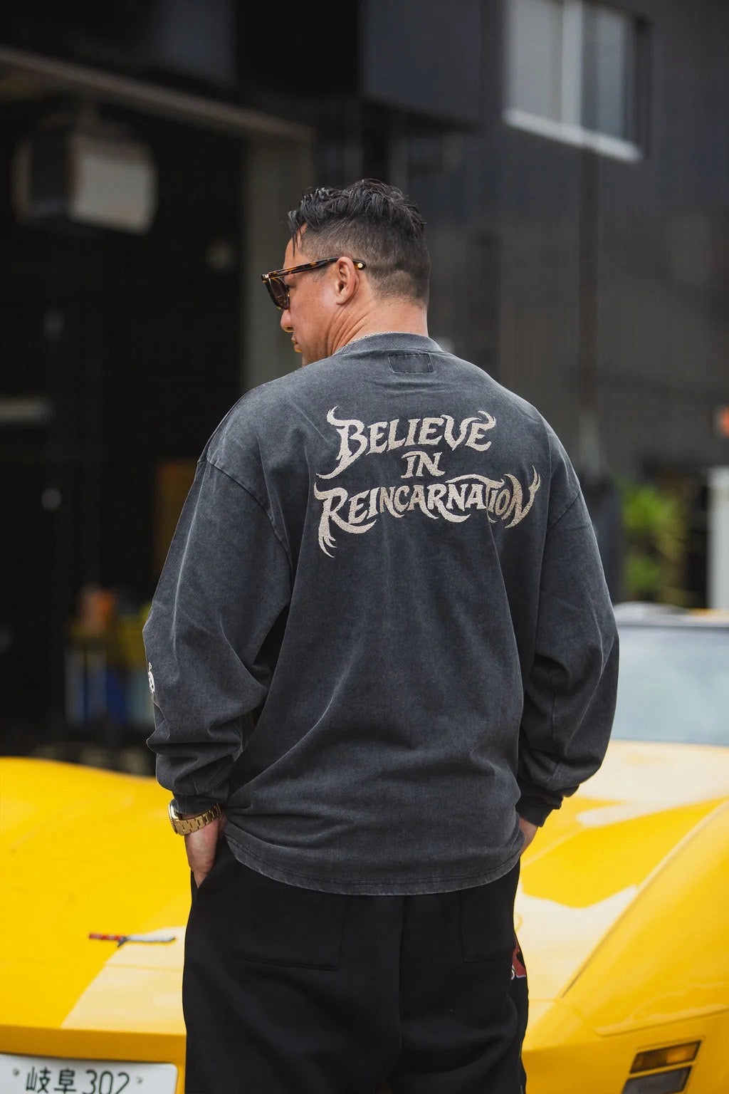 BELIEVE REINCARNATION EMBROIDERY LONG SLEEVE TEE/BLACK