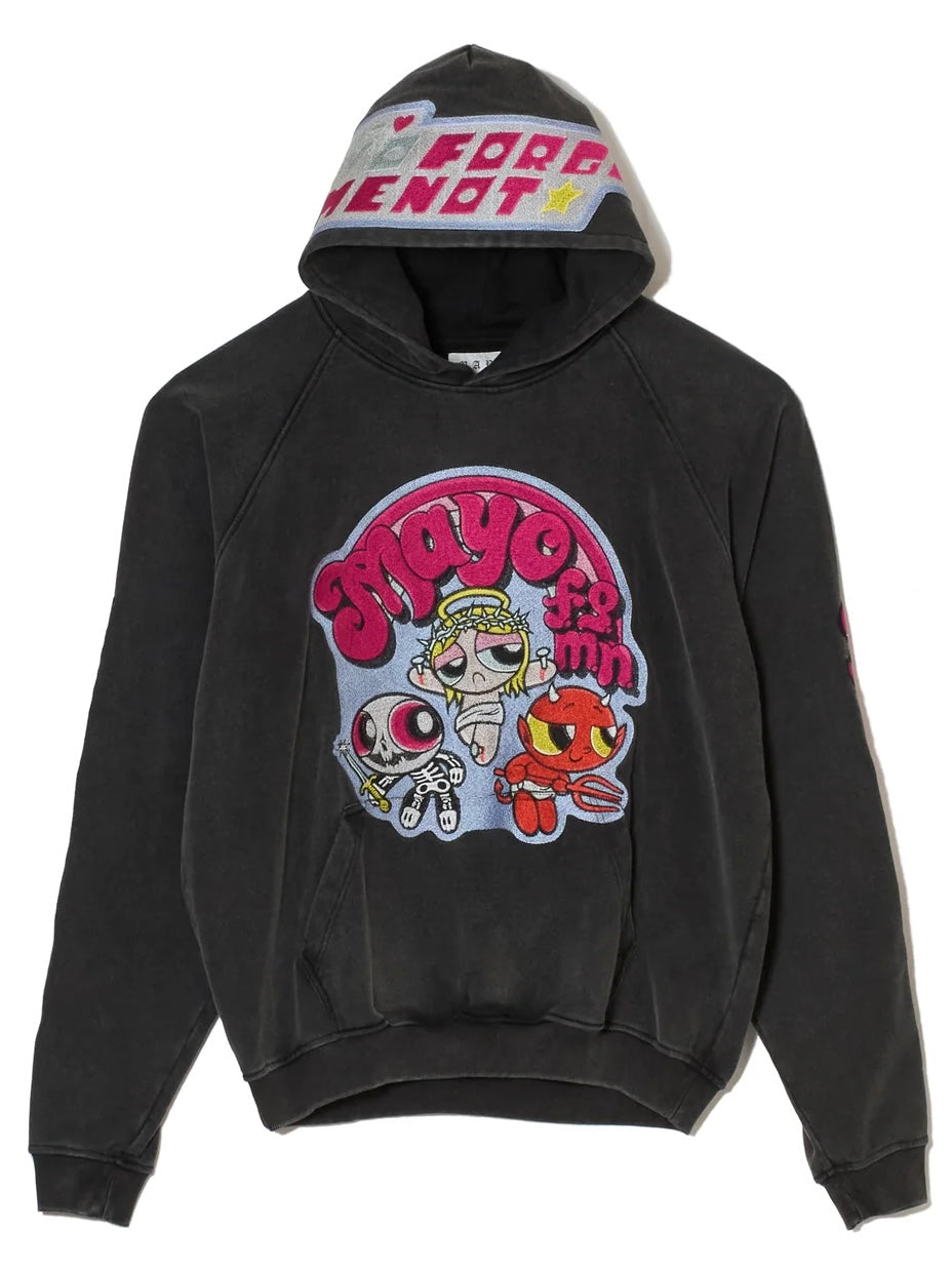 POWERPUFF MAYO EMBROIDERY HOODIE(FADE BLACK PINK)