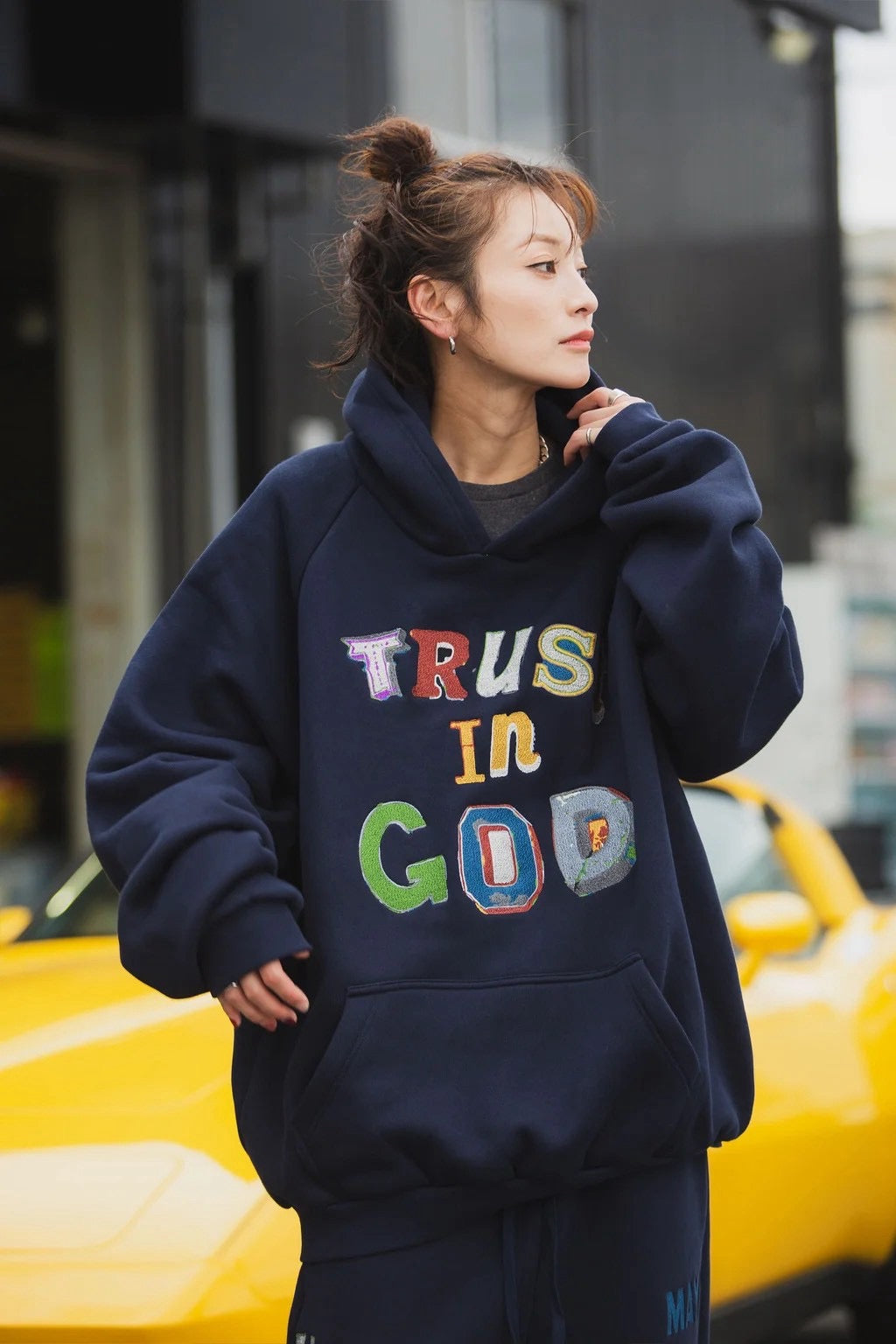 TRUST IN GOD EMBROIDERY HOODIE/NAVY