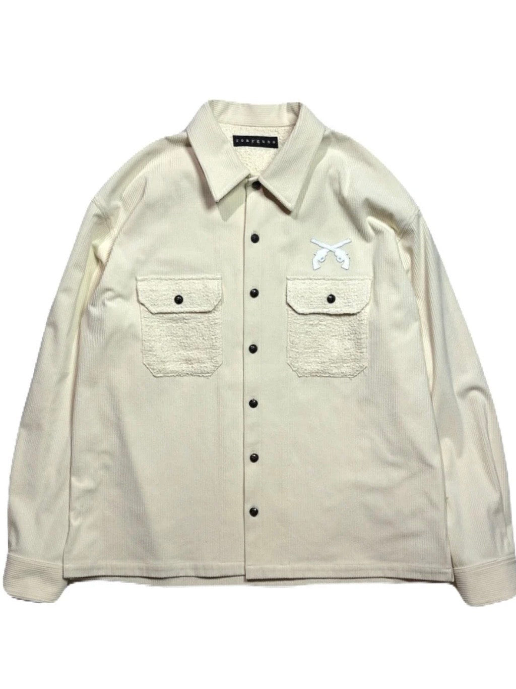 LEATHER PATCH CORDUROY SHIRTS(OFF WHITE)