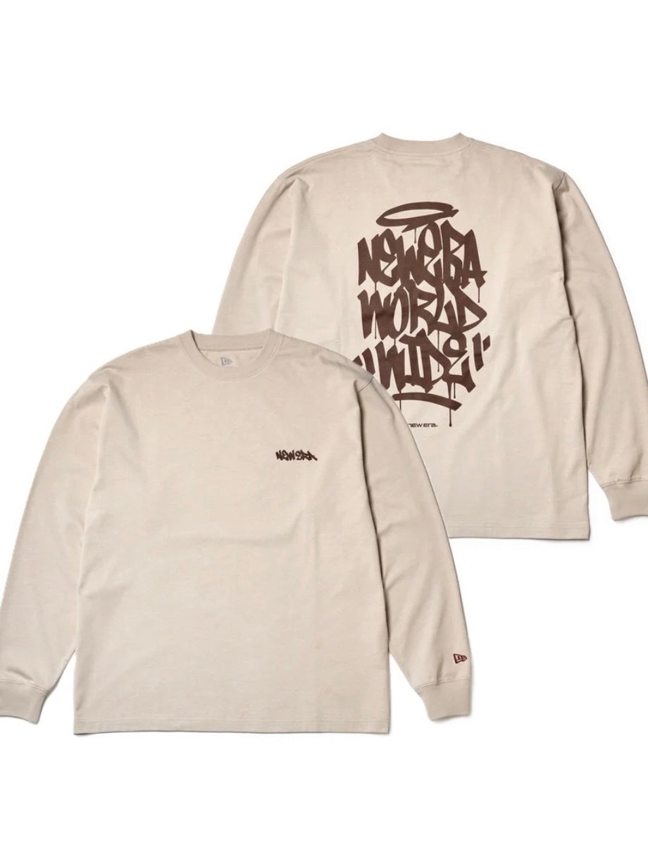 長袖 オーバーサイズド コットン Tシャツ Tagging Logo ストーン