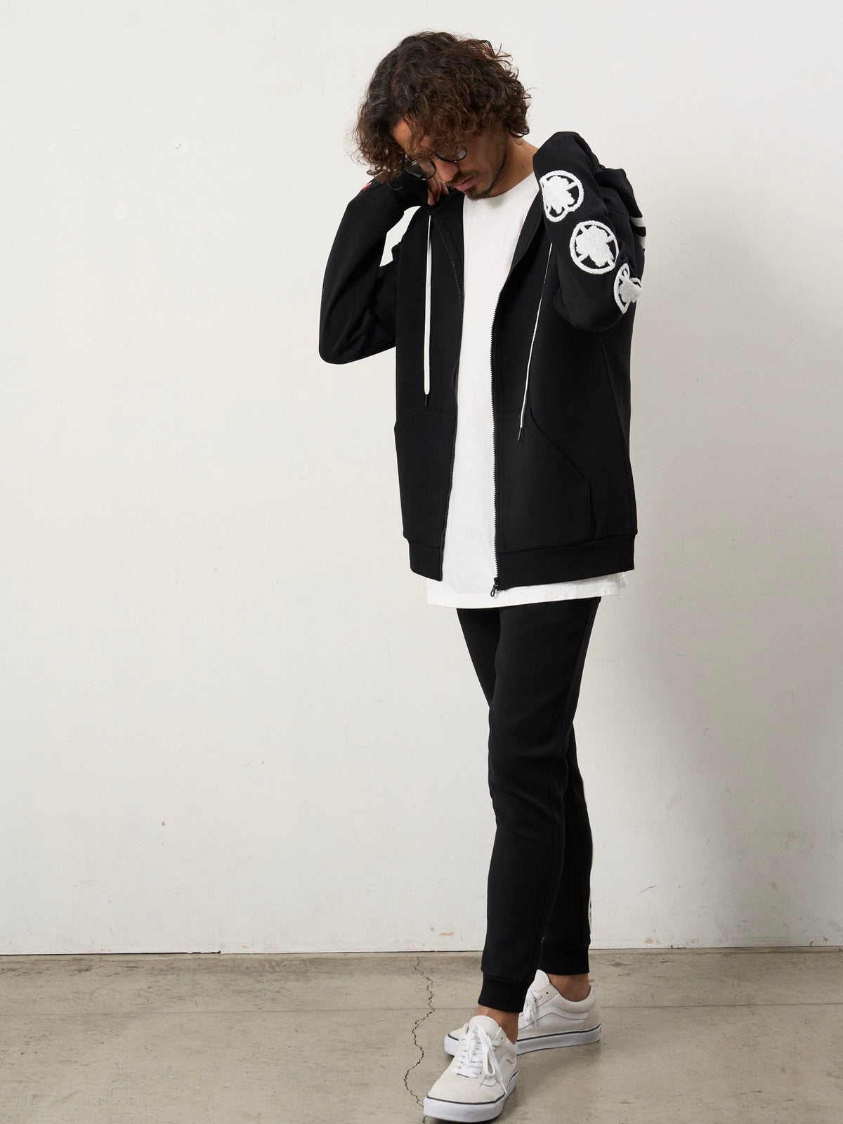 T/Rストレッチポンチ ターゲットベアサガラパッチワーク フロッキー ジョグパンツ(BLACK)